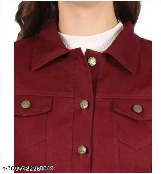 Denim women's fashion jacket, solid net three-quarter sleeves, size S - India