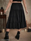 Gorgeous black rayon western skirt for women, solid pattern, India-made, calf length, comfortable fit, size 24 (30in waist, 36in hip)