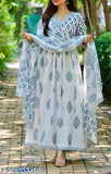 Rayon slub anarkali kurti with printed dupatta, three-quarter sleeves, Indian ethnic wear for women S to XXXL sizes