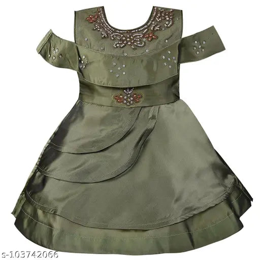 Stunning green satin frock dress by Silver Kraft for special occasions - India