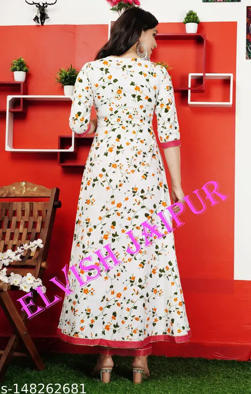 Pure cotton Elvish Jaipur women's kurti & dupatta set, three-quarter sleeves, printed net, round neck, embroidered work. Rayon fabric for all seasons