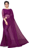 Net partywear fancy saree with matching net running blouse, self-design pattern from India