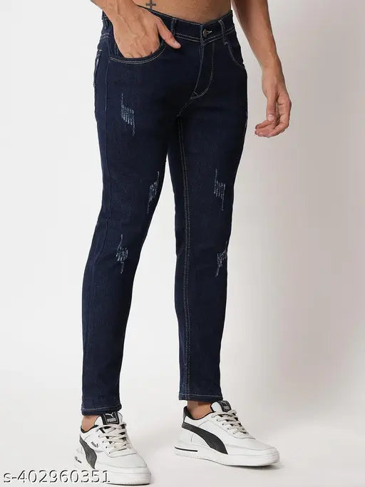 Dark blue denim slim fit men's jeans by PODGE, size 28/30/32/34, made in India