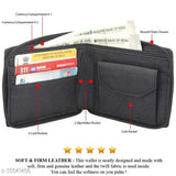 Trendy men's black leather zip wallet, solid pattern, 2 compartments, free size (11cm x 9cm), made in India