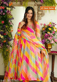 Floral printed Georgette kurta set with dupatta, women's maxi blue dress for parties or weddings, new Bollywood style