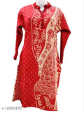 Red wool women's A-line self-design kurti with long sleeves, traditional Indian fashion