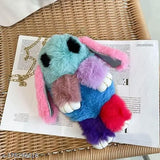 Multicolor faux fur rabbit sling bag, soft & trendy accessory for kids, adjustable shoulder strap, fun design, India origin