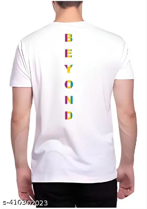 Elegant sleek round neck beyond back print solid colored men's t-shirt (pure cotton), short sleeves, perfect for all seasons