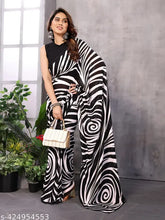 Black printed Leheriya Georgette Bollywood daily wear saree with solid net blouse, India