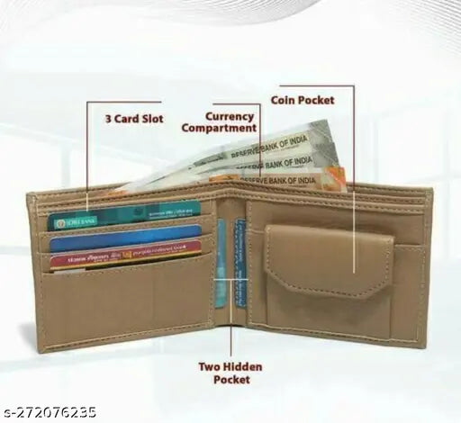 Stylish light brown faux leather men's wallet with one coin pocket - perfect accessory for organizing cards and cash