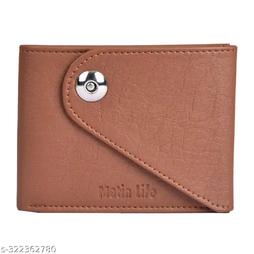 MATIN LIFE PU leather men's wallet, 2 compartments, solid net design, free size (12cm x 8cm), featuring magnetic closure and coin pocket. Indian-made fashionable accessory for stylish organization