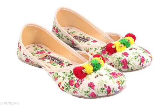 Textured PVC, Indian-made PU sole ballet flat with Rajasthani Jaipuri ethnic pattern, size IND-8/IND-9