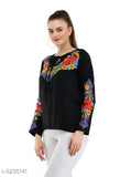 Rayon black embroidery top, long-sleeved women's clothing with intricate embroidery from India. (S: Bust 36", Length 25"; M: Bust 38", Length 25"; L: Bust 40", Length 25"; XL: Bust 42", Length 25"; XXL: Bust 44", Length 25")