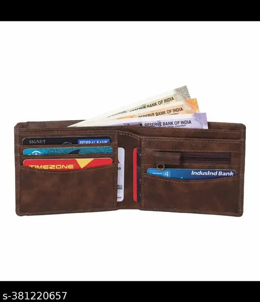 Faux leather brown Welcohab formal wallet, 5 compartments, printed net pattern, free size, trending unique design for men, affordable price