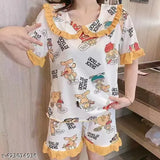 Women's printed cotton nightsuit set in new fashion, vibrant print on soft blend fabric for comfortable sleepwear