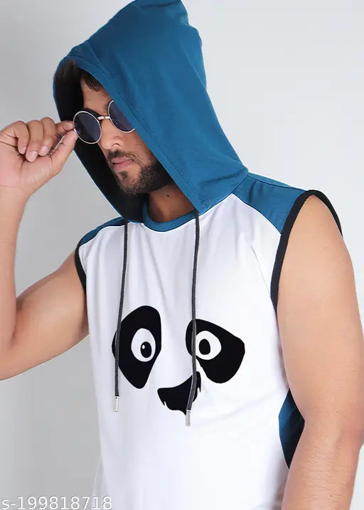 Panda Face polycotton sleeveless t-shirt, vibrant design for casual wear