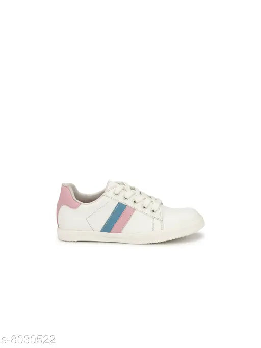 White genuine leather kid's sneakers, breathable, antiskid, lace-up design