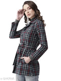 Navy blue checked cotton tailored jacket, long sleeves, women's fashion, printed net pattern