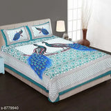 Trendy indian peacock printed bedsheet, vibrant jaipuri design for versatile home decor