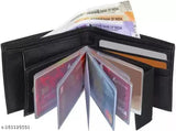 Black faux leather men's wallet, regular size with 10 card slots and two compartments, ideal for everyday essentials