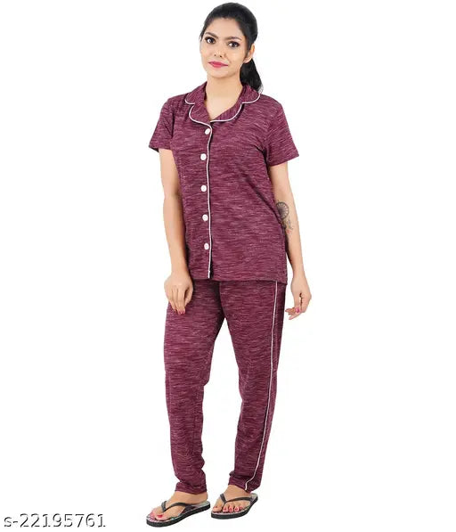 Women's solid cotton night suit set (XL), one piece, Indian-made sleepwear on hanger