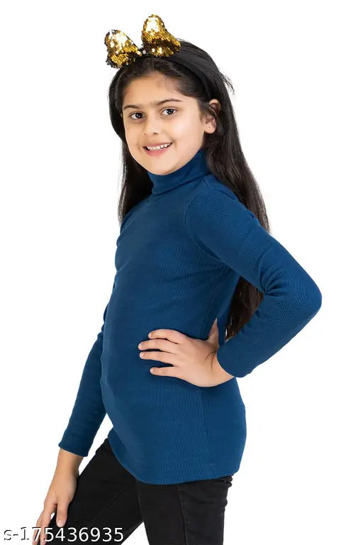 Indigo wool high neck, full sleeves sweater for girls winter wear, perfect for keeping little ones warm and comfortable