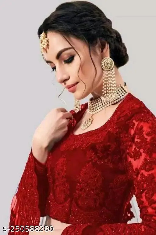 Fancy net Lehenga Choli & dupatta, embroidered topwear and bottomwear for women's traditional Indian attire, free size with 42in waist and 44in length