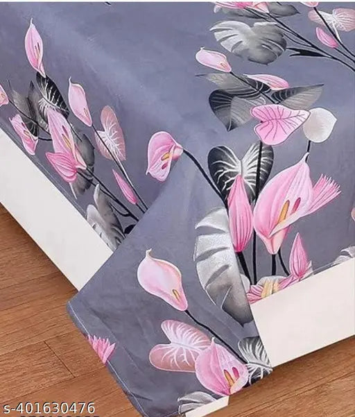 White and linen GlaceCotton bedsheet for double bed with 2 pillow covers, ideal for summer. High-quality flat sheets with a floral print from India." (124 characters)