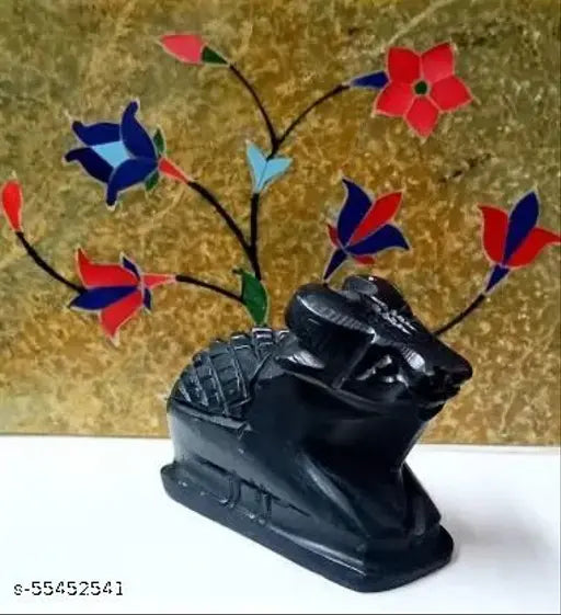 Black resin Marble Nandi Kamdhenu statue for pooja, medium size: 6cm x 4cm x 6cm