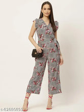 Floral women's poly crepe jumpsuit with short sleeves, great for parties and events, India origin