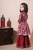 Anarkali rayon printed kurta set with dupatta, embroidered sleeves for girls aged 5-12 years, Indian traditional clothing on display