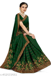 Bottelgreen Nancy Vichitra Silk saree with Zari woven blouse, free size, India origin