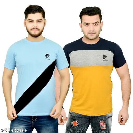 Colorblocked cotton half sleeve casual t-shirt, soft and breathable for all-day comfort