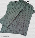 Winter wool kurti with printed net palazzo for women, three-quarter sleeves, single size M (38in bust, 14.5in shoulder, 34in waist, 41in hip, 42in length), India origin