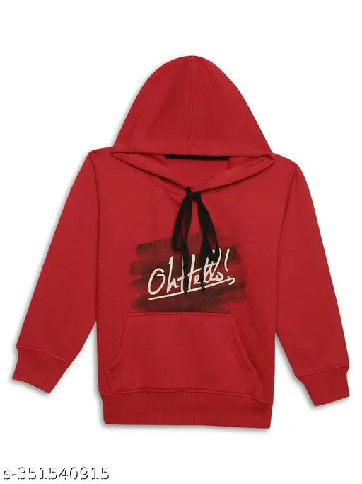 Maroon printed cotton hoodie for girls, long sleeves, vibrant print on cozy fleece fabric