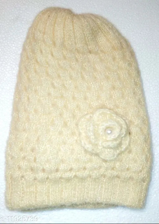 Woolen winter cap, solid pattern, modern design for women and girls, Indian craftsmanship