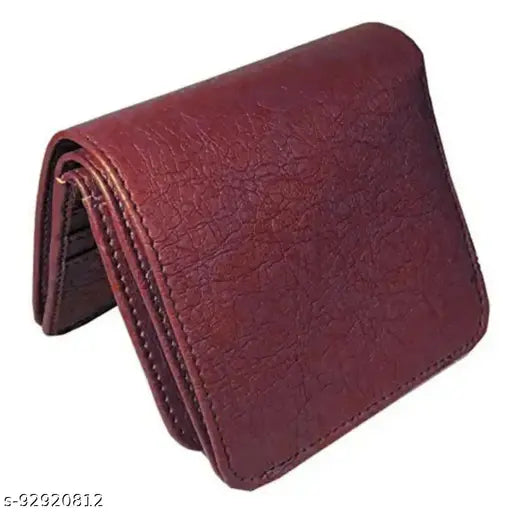 Brown faux leather men's wallet, 2 compartments, solid pattern, for casual or formal use. Indian-made unique accessory