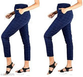 Blue lycra slim-fit check jeggings for women & girls, pack of 2 - pairs well with casual tops and footwear