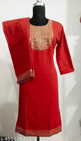 Women's party wear woolen kurta set with palazzos, solid color, three-quarter sleeves