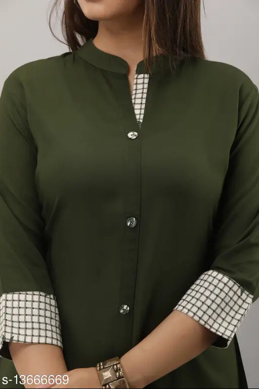 Rayon printed A-line Kurta and Palazzo set, cotton bottomwear, three-quarter sleeves, solid pattern, Indian origin
