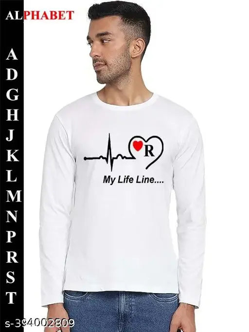 White polyester full sleeve t-shirt for boys and men, Life Line S style with long sleeves, available in sizes S, M, L, XL, XXL
