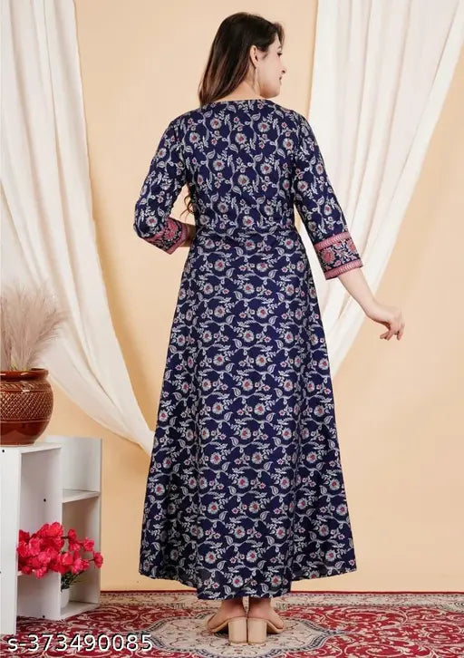 Rayon printed URAMI anarkali kurti with three-quarter sleeves, featuring Indian design and available in multiple sizes