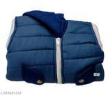 Blue cotton blend printed net full sleeve kids winter wollen jacket pajama set, pack of 1