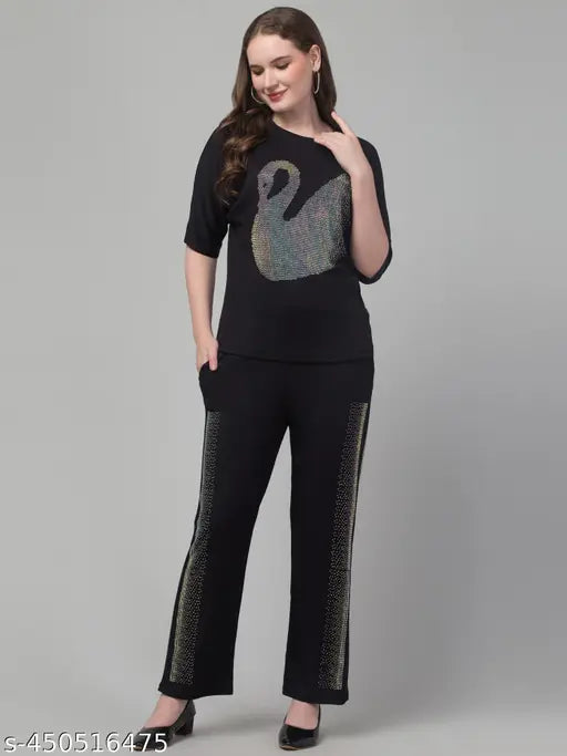 Latest cotton-linen cord set for women, patchwork top & pajama two-piece with three-quarter sleeves. Made in imported fabric, stretchable comfort wear for summer." (120 characters)