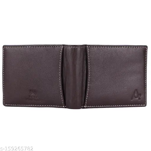Brown, high-quality leather RFID-blocking wallet for men. Two cash compartments, seven credit card slots, and secret compartments. Free size (11cm x 9cm). Gift box included