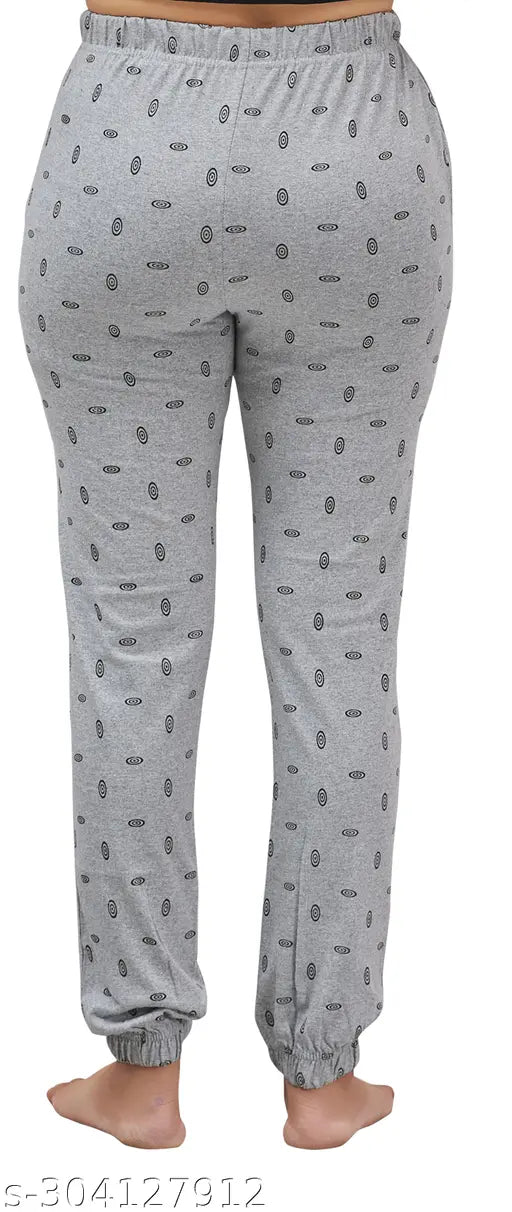 Women's printed pyjama jogger set (3pc) in cotton blend, comfortable lounge wear for various occasions