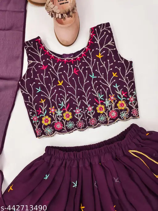 Georgette Lehenga Cholis for girls, embroidered and stitched net, sizes: 2-3yrs, 3-4yrs, 4-5yrs, 5-6yrs, 6-7yrs, Indian origin