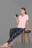 Women's cotton night suit set, solid-colored printed pyjamas loungewear for girls and women (NS-118), available in S, M, L, XL, XXL sizes