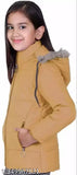 Yellow polycotton long-sleeve self-design net girls zip jacket, perfect for kid's fashionable cold weather outings