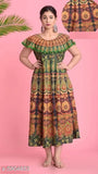 Women's cotton flared cape kurti, short sleeves, printed combo, XL (bust 40in, length 45in), India